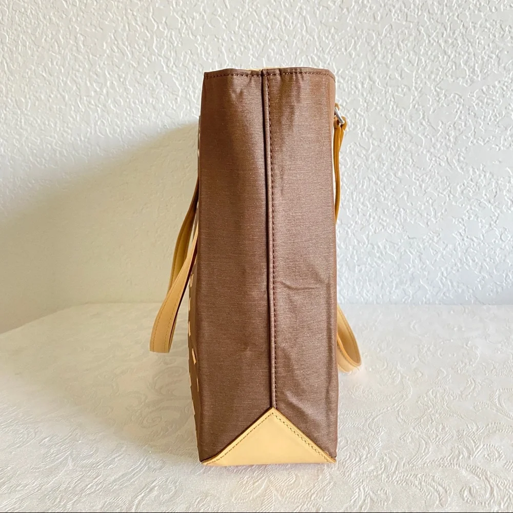 Burberry Brown Tote with Tan Strap and Plaid Cutout Detail